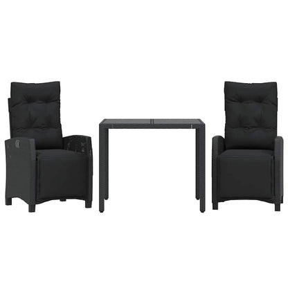 Set da Pranzo da Giardino 3 pz con Cuscini Nero in Polyrattan