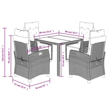 Set da Pranzo da Giardino 5 pz Nero con Cuscini in Polyrattan