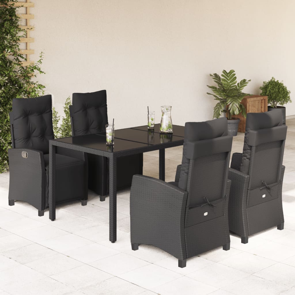 Set da Pranzo da Giardino 5 pz Nero con Cuscini in Polyrattan - homemem39