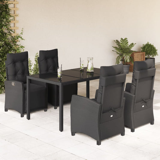 Set da Pranzo da Giardino 5 pz Nero con Cuscini in Polyrattan - homemem39