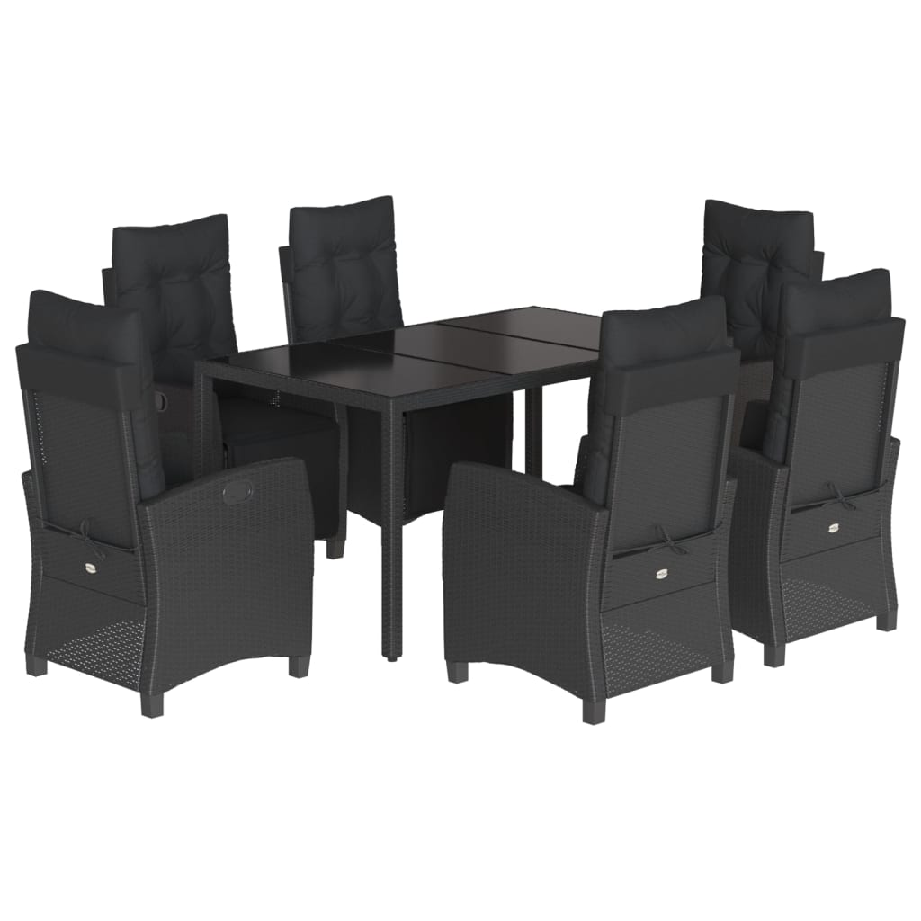Set da Pranzo da Giardino 7 pz Nero con Cuscini in Polyrattan - homemem39