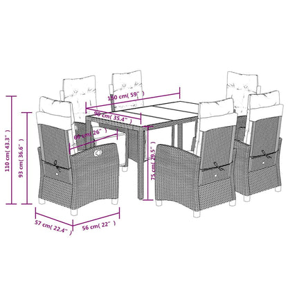 Set da Pranzo da Giardino 7 pz Nero con Cuscini in Polyrattan