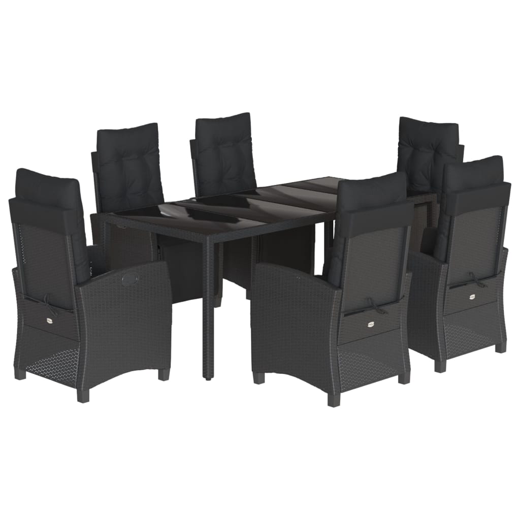 7 pc Black Garden Dining Set with Polyrattan Cushions