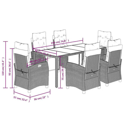 Set da Pranzo da Giardino 7 pz Nero con Cuscini in Polyrattan