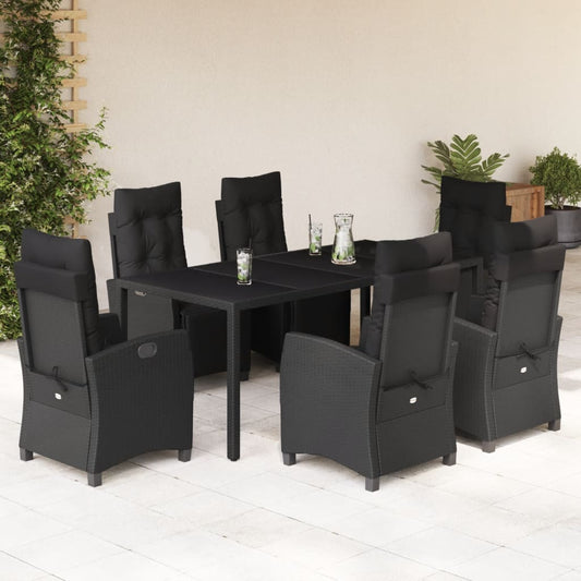 7 pc Black Garden Dining Set with Polyrattan Cushions