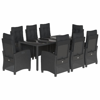 Set da Pranzo da Giardino 9 pz con Cuscini Nero in Polyrattan
