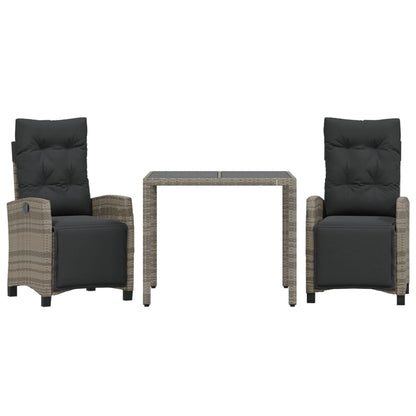 Set da Pranzo da Giardino 3 pz con Cuscini in Polyrattan Grigio - homemem39
