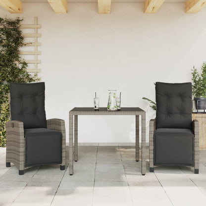 Set da Pranzo da Giardino 3 pz con Cuscini in Polyrattan Grigio - homemem39