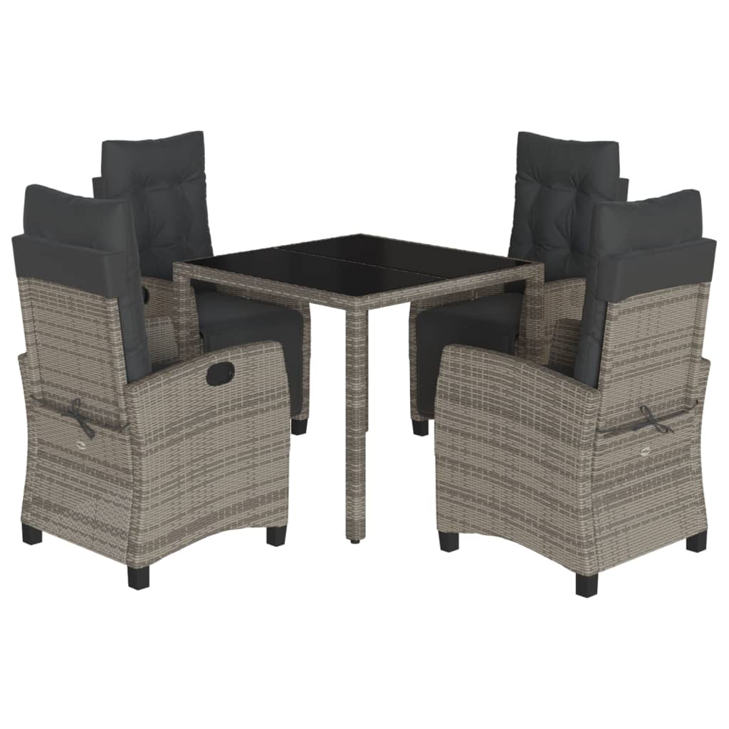 Set da Pranzo da Giardino 5 pz con Cuscini in Polyrattan Grigio - homemem39