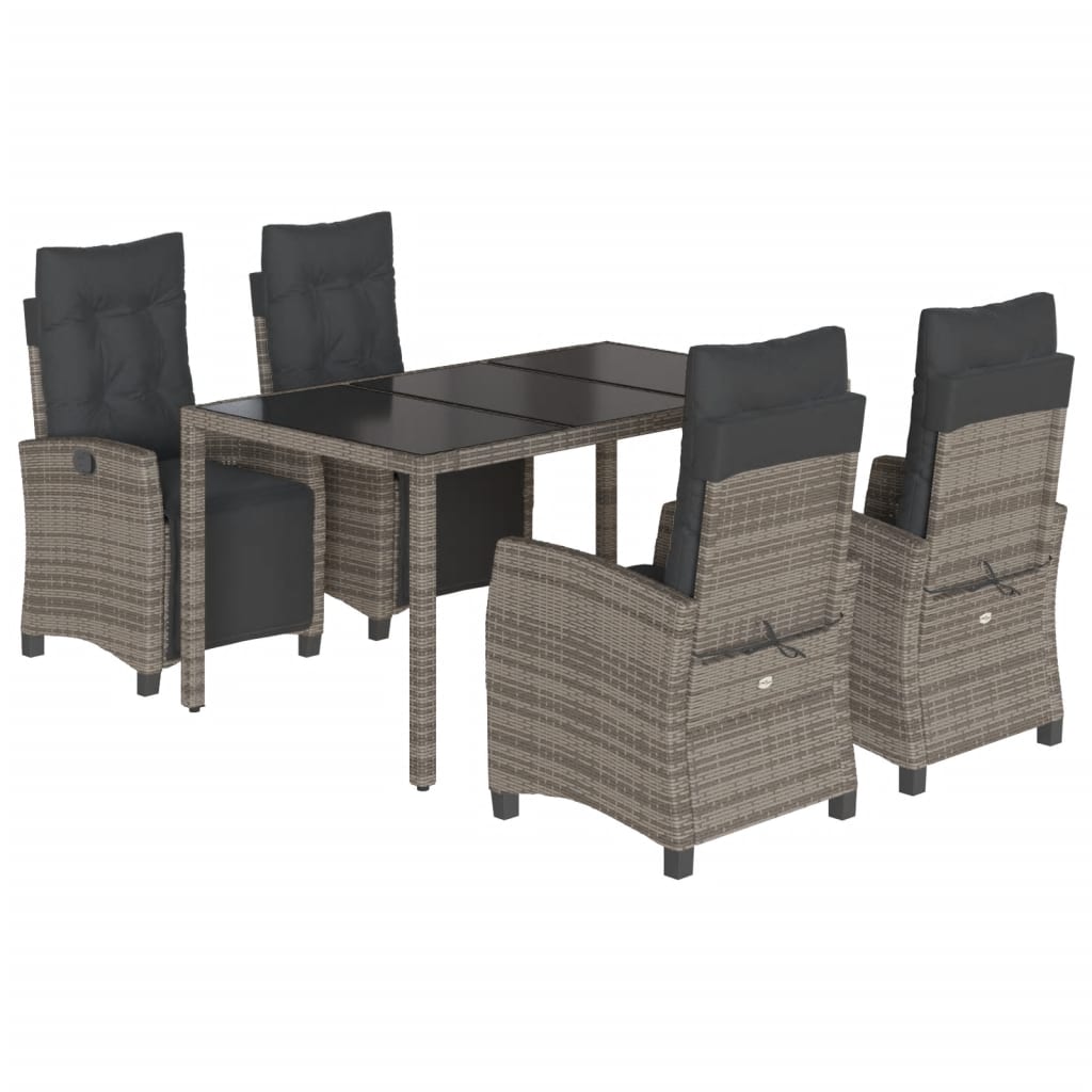 Set da Pranzo da Giardino 5 pz con Cuscini in Polyrattan Grigio