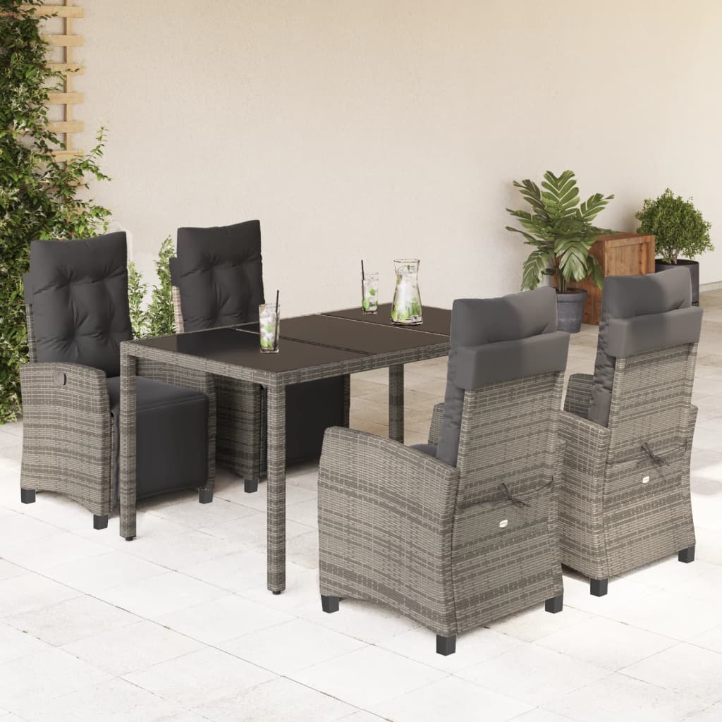Set da Pranzo da Giardino 5 pz con Cuscini in Polyrattan Grigio - homemem39
