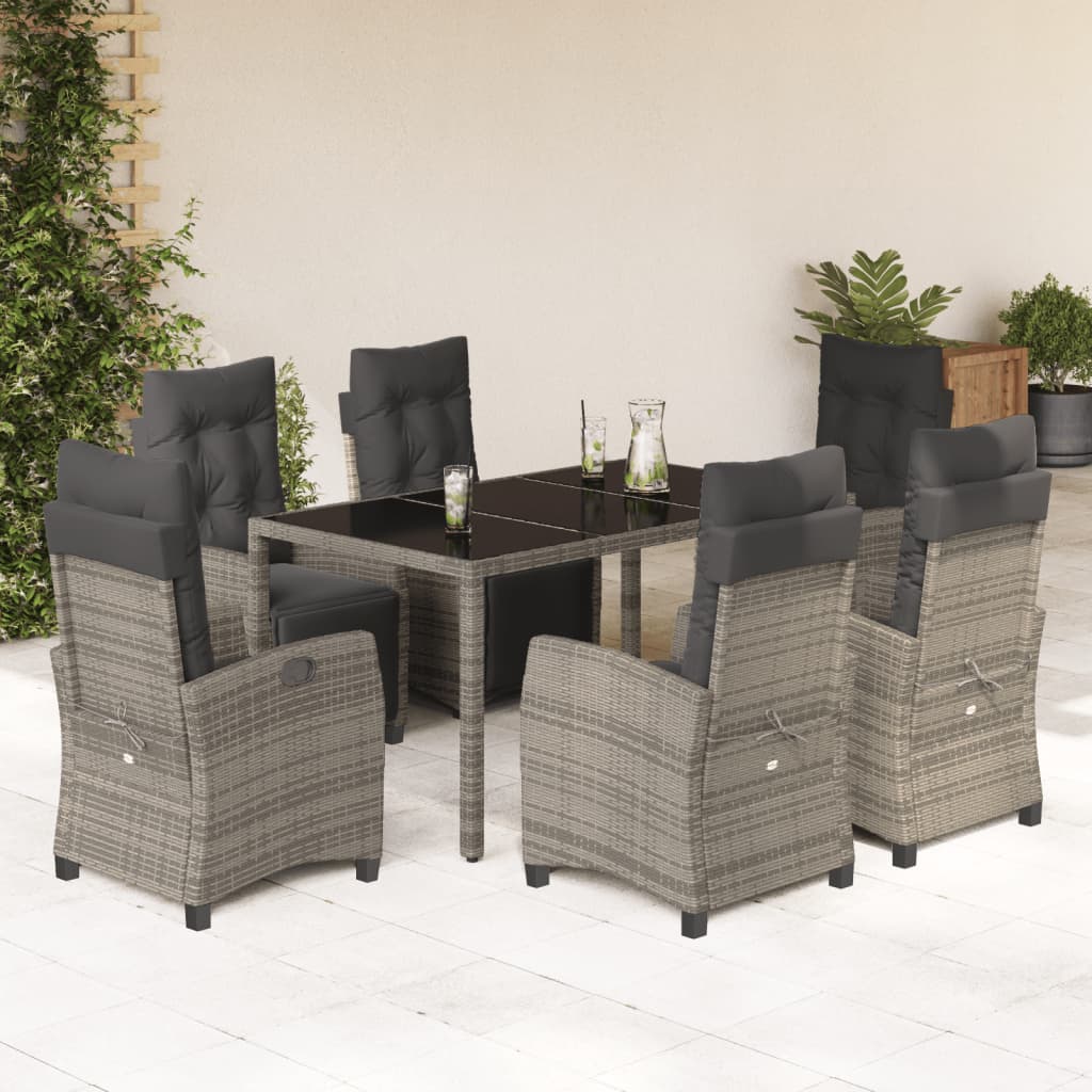 Set da Pranzo da Giardino 7 pz con Cuscini in Polyrattan Grigio - homemem39