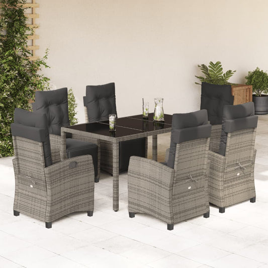 Set da Pranzo da Giardino 7 pz con Cuscini in Polyrattan Grigio - homemem39