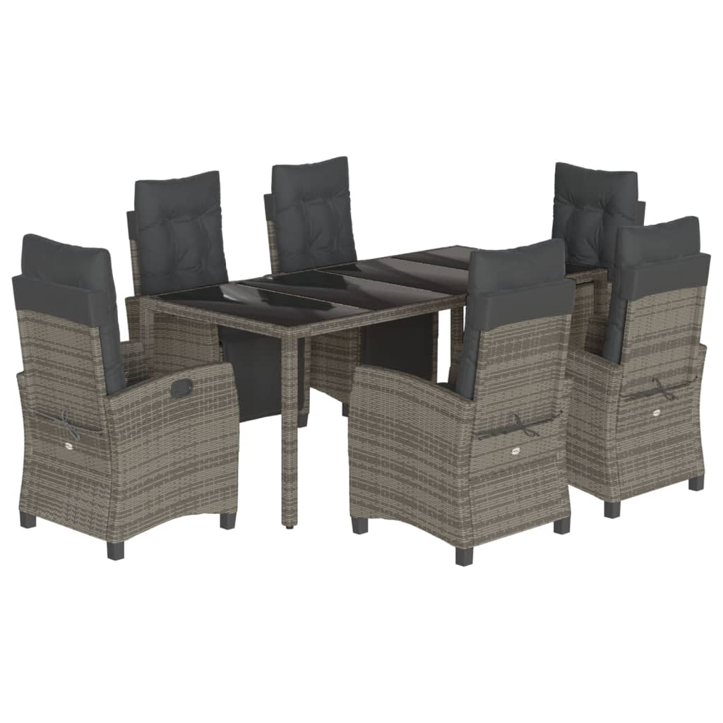 Set da Pranzo da Giardino 7 pz con Cuscini in Polyrattan Grigio - homemem39