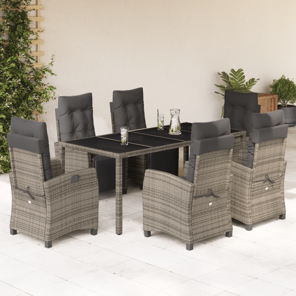 Set da Pranzo da Giardino 7 pz con Cuscini in Polyrattan Grigio - homemem39