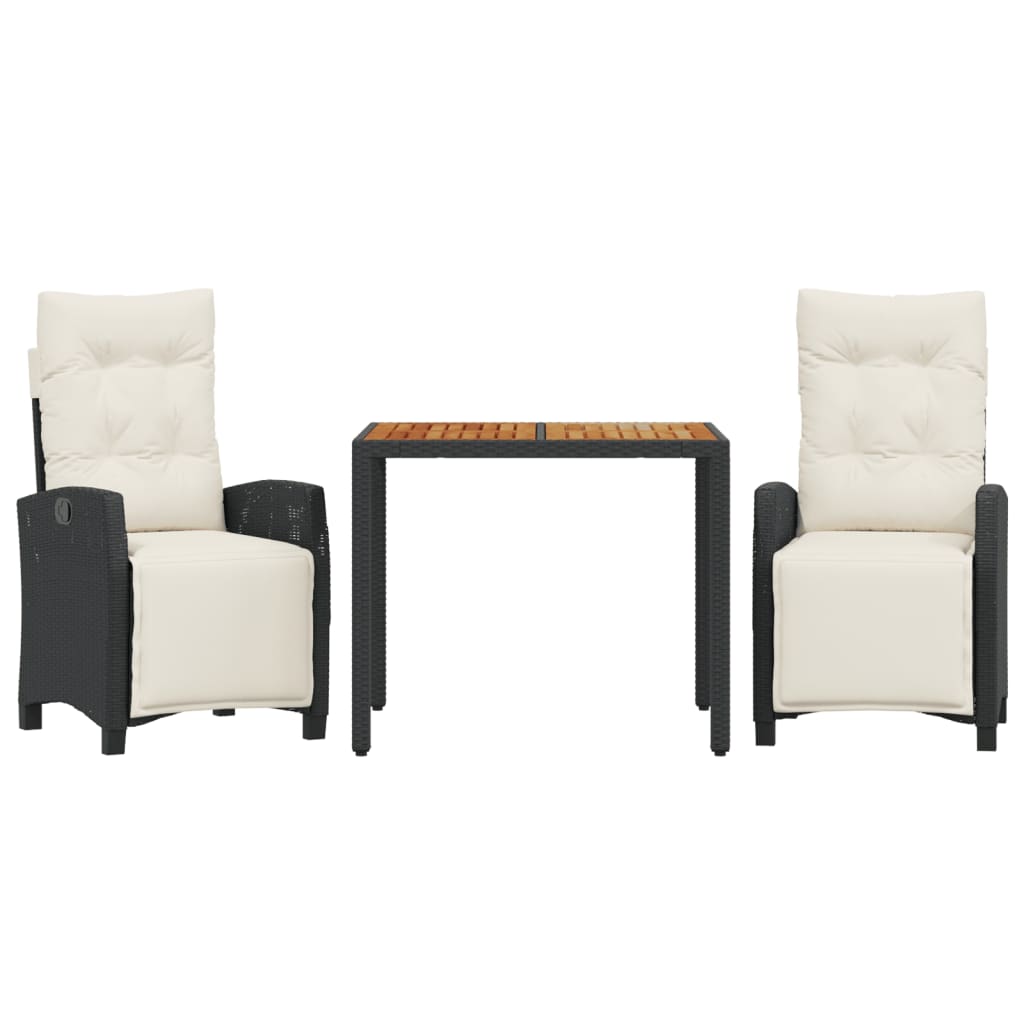 Set da Pranzo da Giardino 3 pz con Cuscini Nero in Polyrattan - homemem39