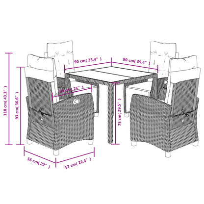 Set da Pranzo da Giardino 5 pz Nero con Cuscini in Polyrattan | homemem39