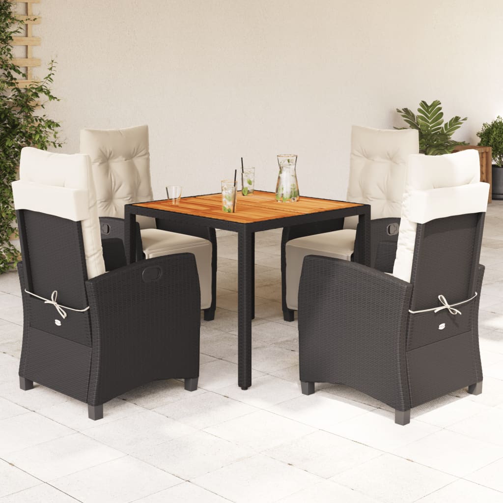 Set da Pranzo da Giardino 5 pz Nero con Cuscini in Polyrattan - homemem39