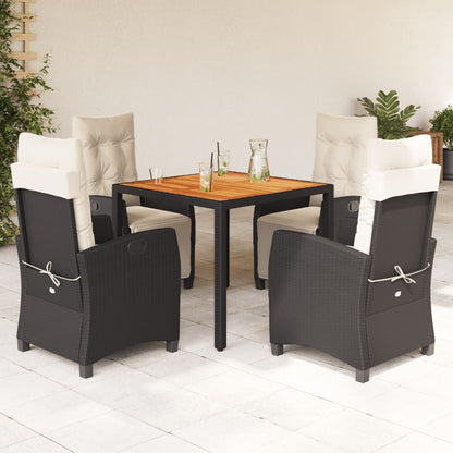 Set da Pranzo da Giardino 5 pz Nero con Cuscini in Polyrattan - homemem39