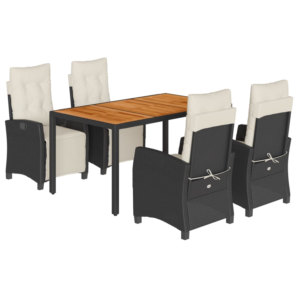 Set da Pranzo da Giardino 5 pz Nero con Cuscini in Polyrattan - homemem39