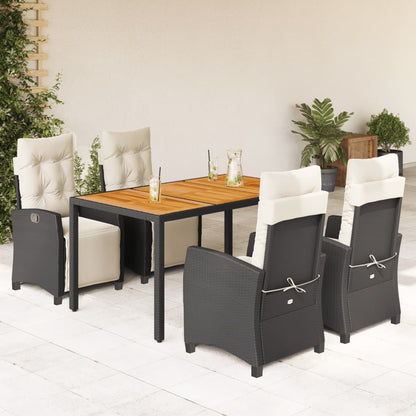 Set da Pranzo da Giardino 5 pz Nero con Cuscini in Polyrattan - homemem39