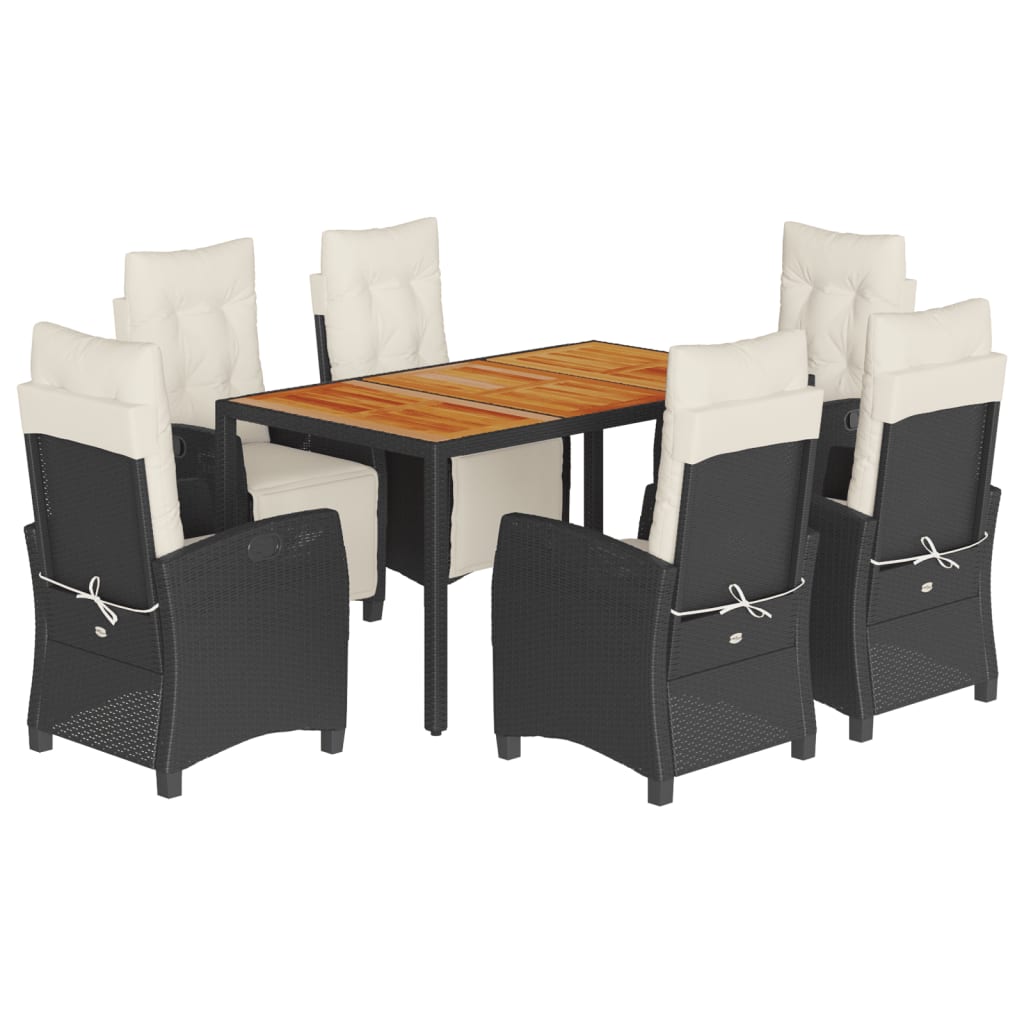 Set da Pranzo da Giardino 7 pz Nero con Cuscini in Polyrattan - homemem39