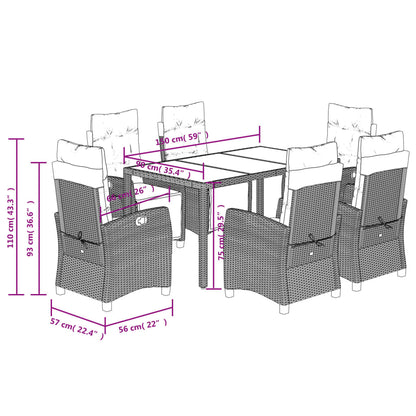 Set da Pranzo da Giardino 7 pz Nero con Cuscini in Polyrattan | homemem39