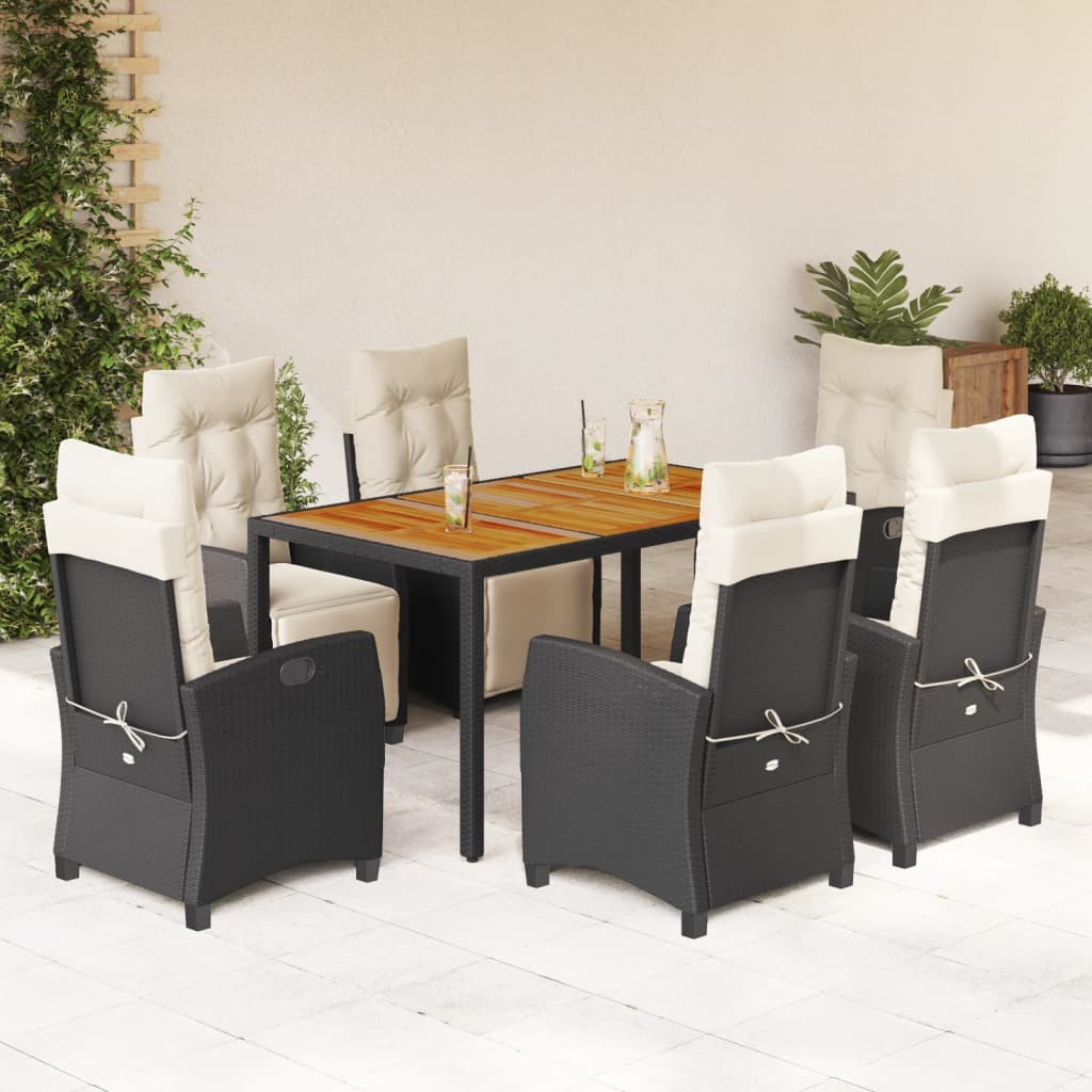 Set da Pranzo da Giardino 7 pz Nero con Cuscini in Polyrattan - homemem39