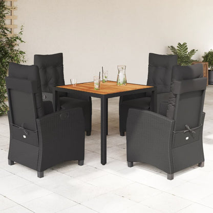 Set da Pranzo da Giardino 5 pz Nero con Cuscini in Polyrattan - homemem39