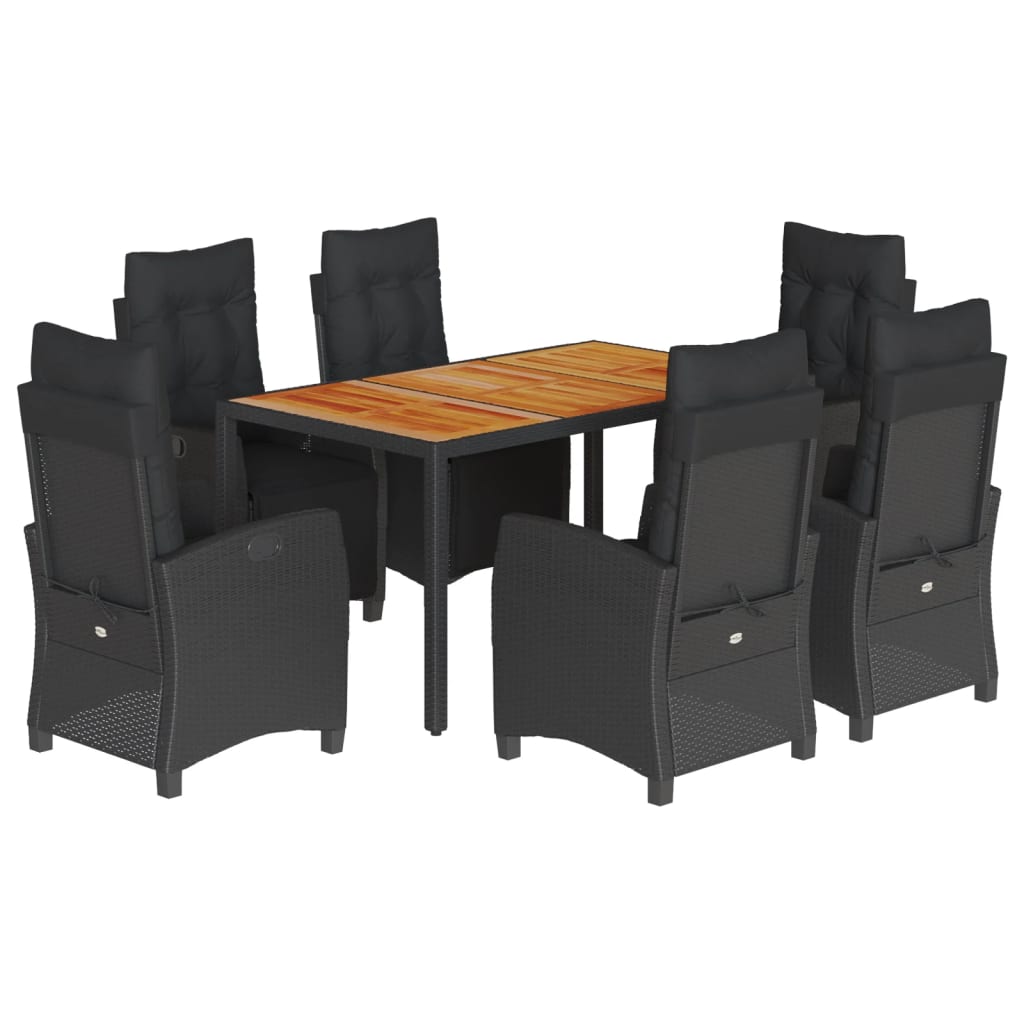 Set da Pranzo da Giardino 7 pz Nero con Cuscini in Polyrattan - homemem39
