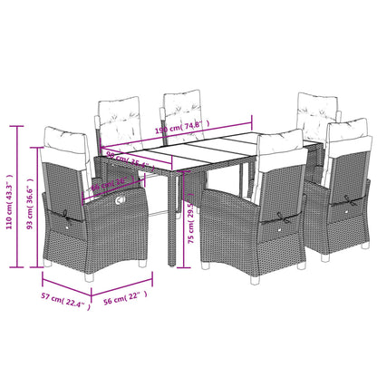 Set da Pranzo da Giardino 7 pz Nero con Cuscini in Polyrattan | homemem39