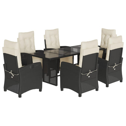 Set da Pranzo da Giardino 7 pz Nero con Cuscini in Polyrattan - homemem39