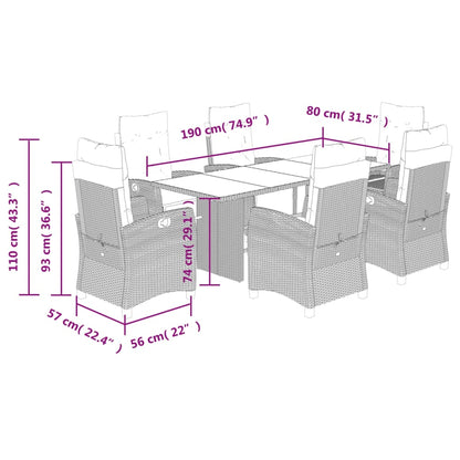 Set da Pranzo da Giardino 7 pz Nero con Cuscini in Polyrattan | homemem39