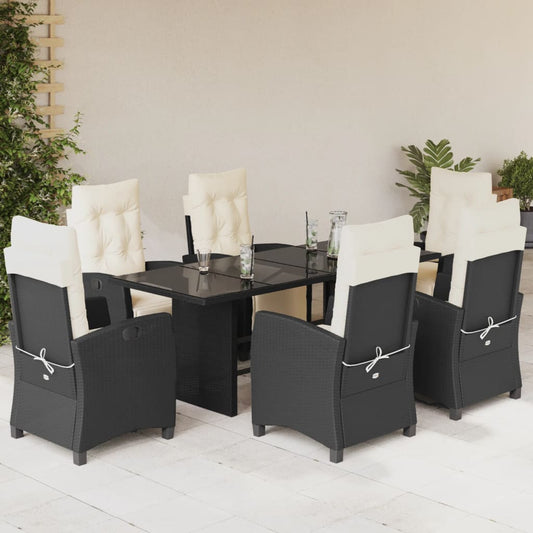 Set da Pranzo da Giardino 7 pz Nero con Cuscini in Polyrattan - homemem39