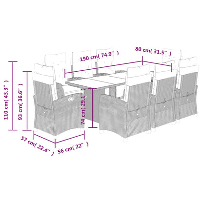 Set da Pranzo da Giardino 9 pz con Cuscini Nero in Polyrattan | homemem39