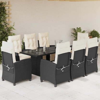 Set da Pranzo da Giardino 9 pz con Cuscini Nero in Polyrattan - homemem39