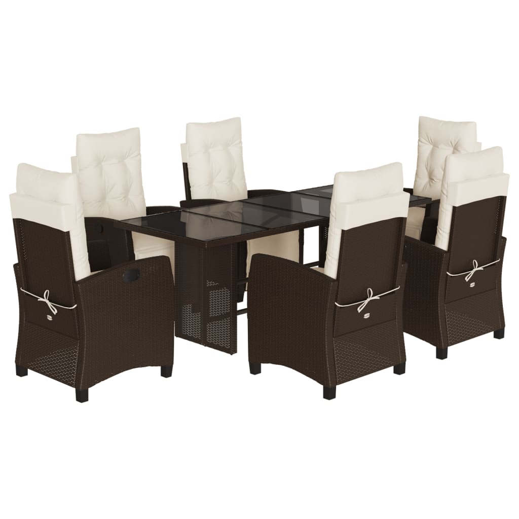 Set da Pranzo da Giardino 7pz con Cuscini in Polyrattan Marrone - homemem39