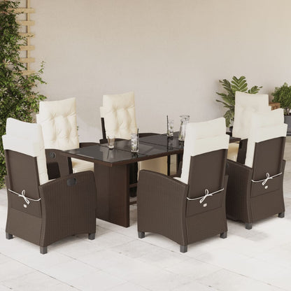 Set da Pranzo da Giardino 7pz con Cuscini in Polyrattan Marrone - homemem39