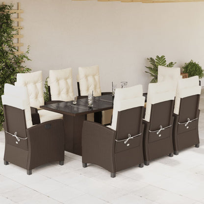 Set da Pranzo da Giardino 9pz con Cuscini Marrone in Polyrattan - homemem39