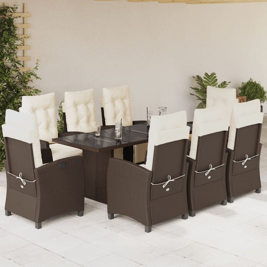 Set da Pranzo da Giardino 9pz con Cuscini Marrone in Polyrattan - homemem39