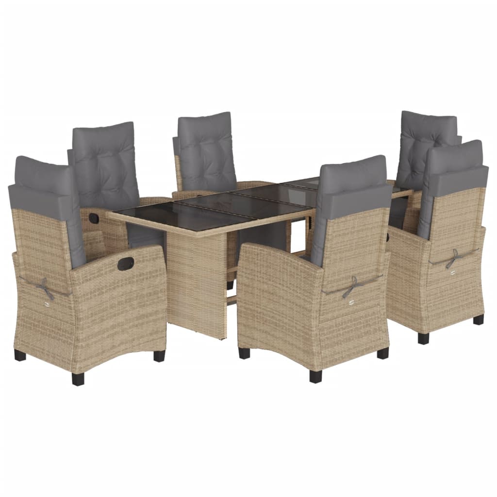 Set Pranzo da Giardino 7 pz con Cuscini Beige Misto Polyrattan