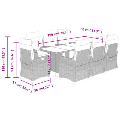 Set Pranzo da Giardino 9 pz con Cuscini Beige Misto Polyrattan