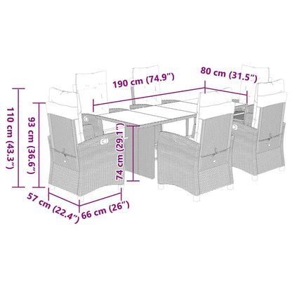 Set da Pranzo da Giardino 7 pz Cuscini Polyrattan Grigio Chiaro - homemem39
