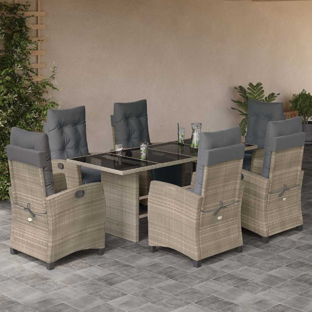 Set da Pranzo da Giardino 7 pz Cuscini Polyrattan Grigio Chiaro - homemem39