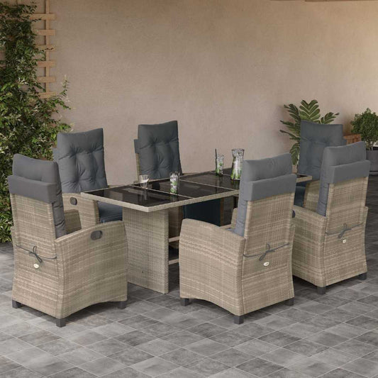 Set da Pranzo da Giardino 7 pz Cuscini Polyrattan Grigio Chiaro - homemem39