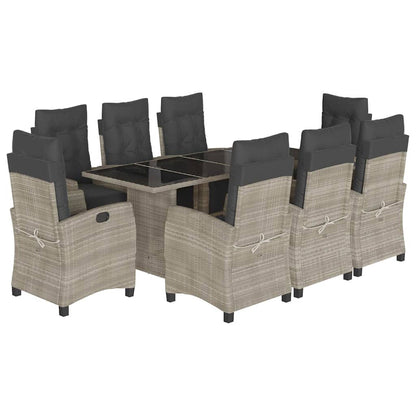 Set Pranzo da Giardino 9pz con Cuscini Grigio Chiaro Polyrattan - homemem39