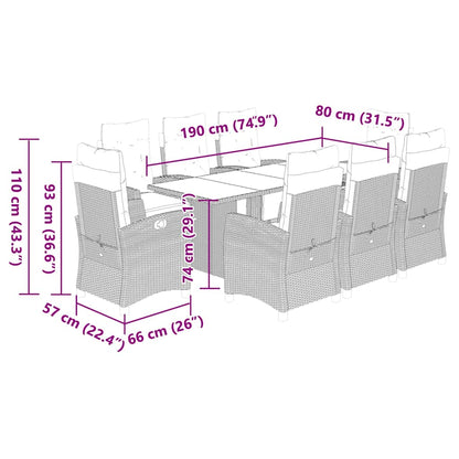 Set Pranzo da Giardino 9pz con Cuscini Grigio Chiaro Polyrattan - homemem39