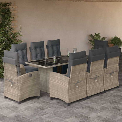 Set Pranzo da Giardino 9pz con Cuscini Grigio Chiaro Polyrattan - homemem39