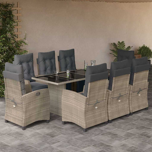 Set Pranzo da Giardino 9pz con Cuscini Grigio Chiaro Polyrattan - homemem39
