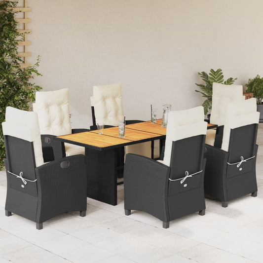 Set da Pranzo da Giardino 7 pz Nero con Cuscini in Polyrattan - homemem39